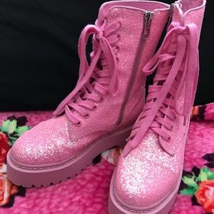 pink glitter combat boots